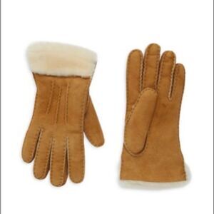 UGG Exposed Sheepskin Shearling Cuff Glove Hand Sewn Chestnut NEW $155